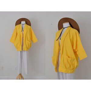 Vintge 80s Bright‎ Yellow All Cotton Blazer Coat size L